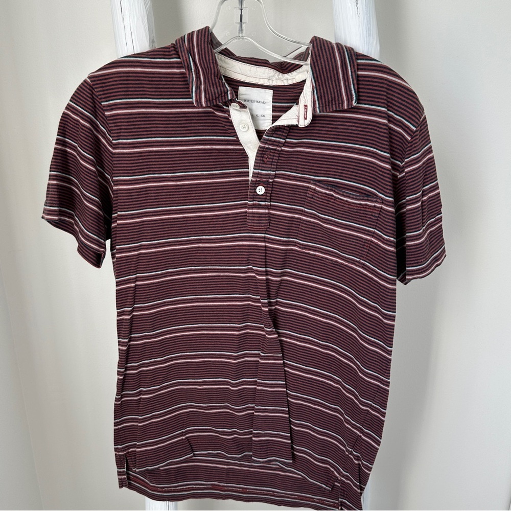 Billy Reid Burgundy Striped Polo Shirt